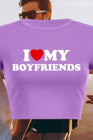 Y2K Aesthetic Boyfriend Tee, Funny Slogan Crop Top, Baddie Girl Graphic T-Shirt