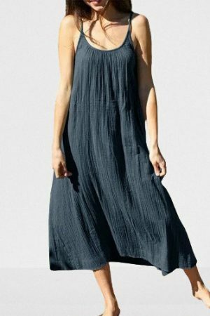 Y2K Aesthetic Cotton Sun Dress for Women - Sleeveless Backless Beachwear