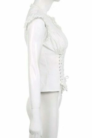 Y2K Aesthetic Court Style Fairycore Blouse with Puff Sleeves