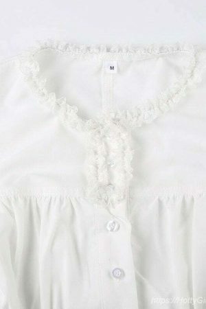 Y2K Aesthetic Court Style Fairycore Blouse with Puff Sleeves