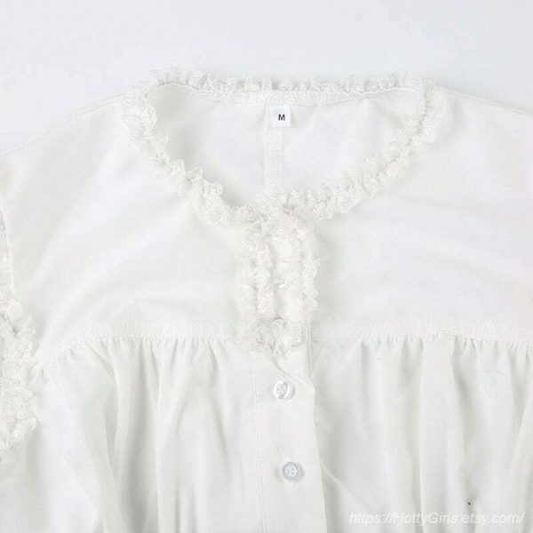 Y2K Aesthetic Court Style Fairycore Blouse with Puff Sleeves