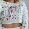 Y2K Aesthetic Crochet Knit Sweater, White Coquette Sweatshirt