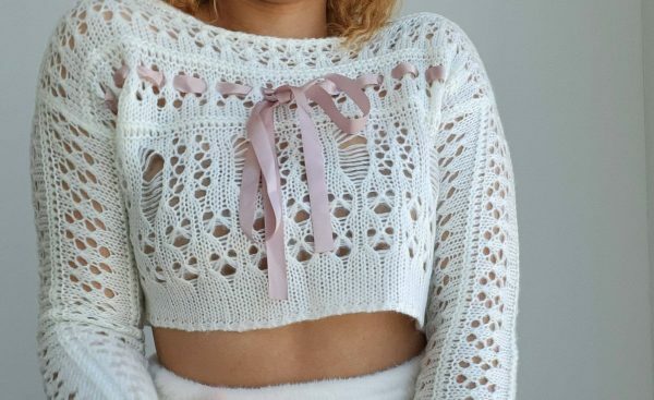 Y2K Aesthetic Crochet Knit Sweater, White Coquette Sweatshirt