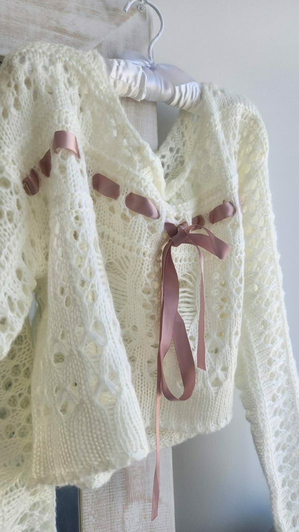 Y2K Aesthetic Crochet Knit Sweater, White Coquette Sweatshirt