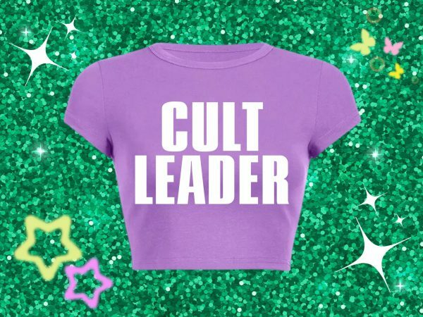 Y2K Aesthetic Cult Leader Funny Baby Tee, Grunge Punk Graphic Print Crop Top