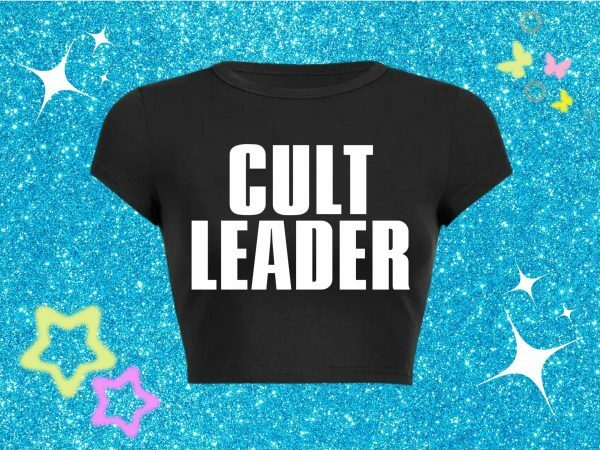 Y2K Aesthetic Cult Leader Funny Baby Tee, Grunge Punk Graphic Print Crop Top