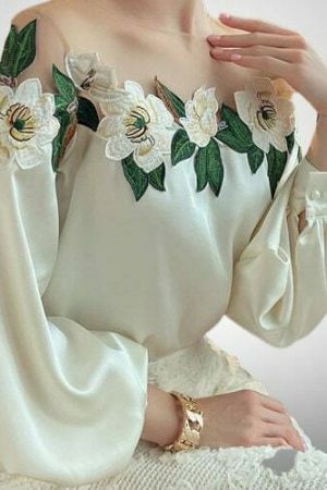 Y2K Aesthetic Floral Chiffon Edwardian Victorian Blouse