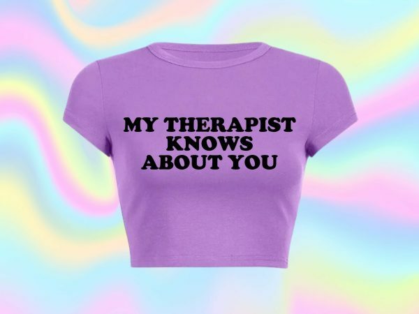 Y2K Aesthetic Funny Slogan Crop Tee | Therapist Knows About You | Punk Graphic T-Shirt