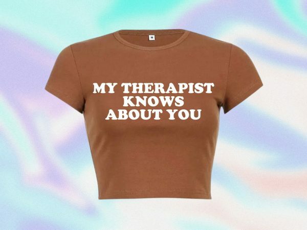 Y2K Aesthetic Funny Slogan Crop Tee | Therapist Knows About You | Punk Graphic T-Shirt