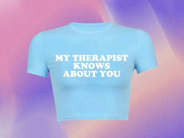 Y2K Aesthetic Funny Slogan Crop Tee | Therapist Knows About You | Punk Graphic T-Shirt