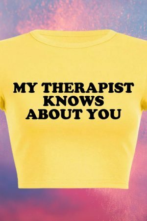 Y2K Aesthetic Funny Slogan Crop Tee | Therapist Knows About You | Punk Graphic T-Shirt