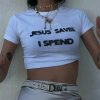 Y2K Aesthetic Jesus Saves Baby Tee, Funny Slogan Crop Top