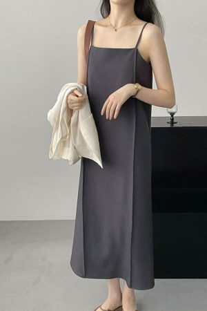 Y2K Aesthetic Korean Chic Apricot Spaghetti Strap Long Dress