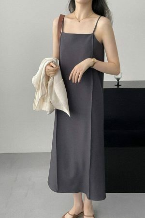 Y2K Aesthetic Korean Chic Apricot Spaghetti Strap Long Dress