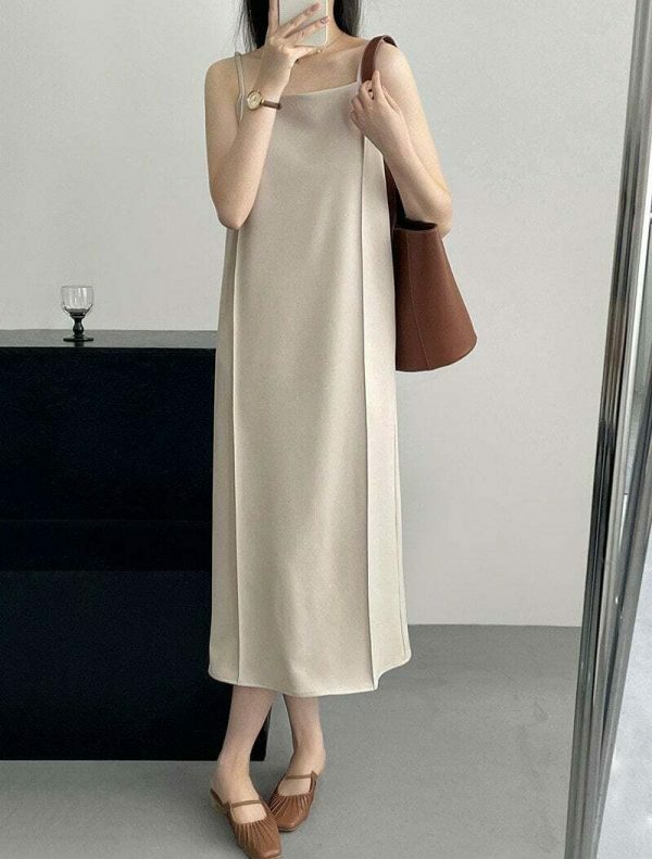 Y2K Aesthetic Korean Chic Apricot Spaghetti Strap Long Dress