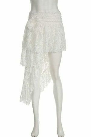 Y2K Aesthetic Lace Asymmetrical Skirt with Floral Crochet