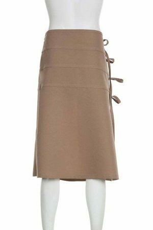 Y2K Aesthetic Lace-Up Split Long Skirt with Bow Detail