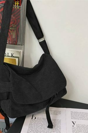 Y2K Aesthetic Large Capacity Canvas Crossbody Bag for Streetwear Fashion