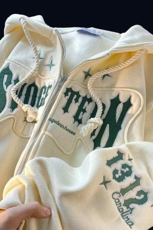 Y2K Aesthetic Letter Print Zip-Up Hoodie