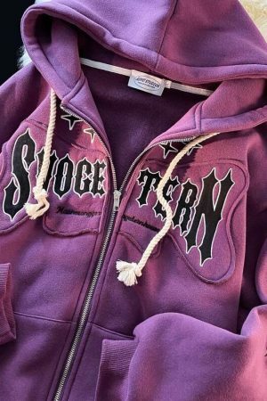 Y2K Aesthetic Letter Print Zip-Up Hoodie