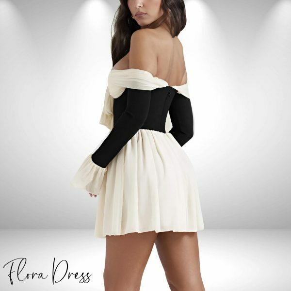 Y2K Aesthetic Mini Dress with Bow and Off-The-Shoulder Long Sleeve