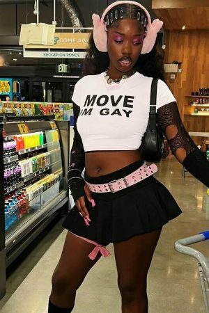 Y2K Aesthetic MOVE IM GAY Baby Tee - Trendy Streetwear Top