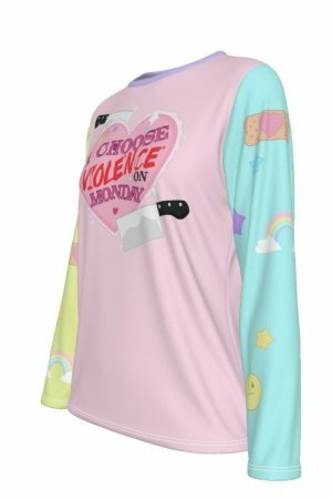 Y2K Aesthetic Pastel Goth Long Sleeve Shirt - Pastel Rainbow Streetwear