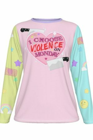 Y2K Aesthetic Pastel Goth Long Sleeve Shirt - Pastel Rainbow Streetwear