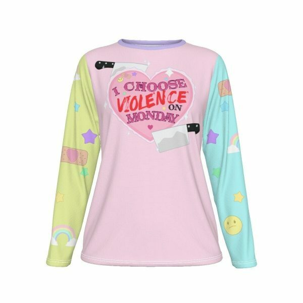 Y2K Aesthetic Pastel Goth Long Sleeve Shirt - Pastel Rainbow Streetwear