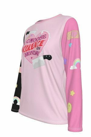 Y2K Aesthetic Pastel Goth Long Sleeve Shirt - Pink and Black