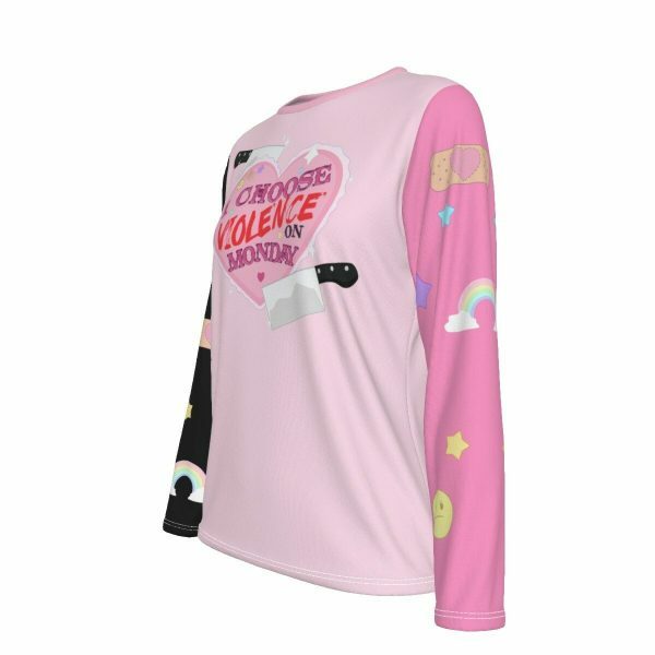 Y2K Aesthetic Pastel Goth Long Sleeve Shirt - Pink and Black