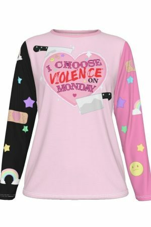 Y2K Aesthetic Pastel Goth Long Sleeve Shirt - Pink and Black