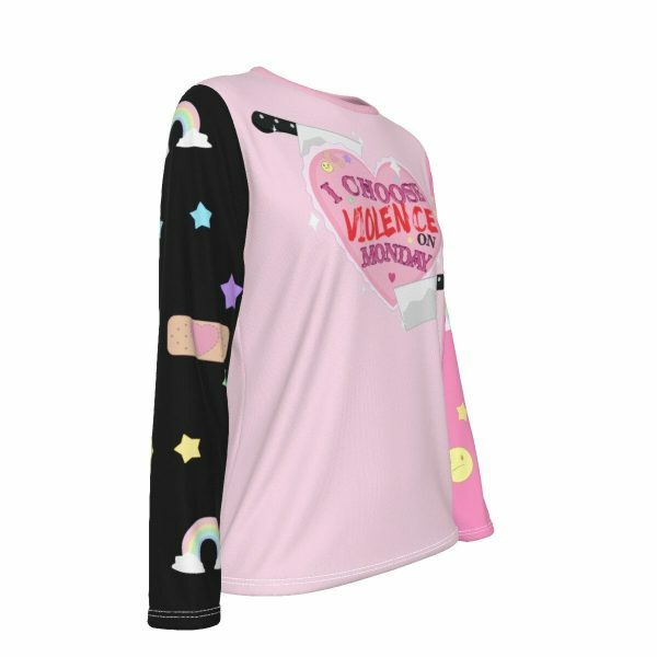 Y2K Aesthetic Pastel Goth Long Sleeve Shirt - Pink and Black