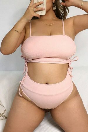 Y2K Aesthetic Plus Size Pink Bikini Top with Removable Padding