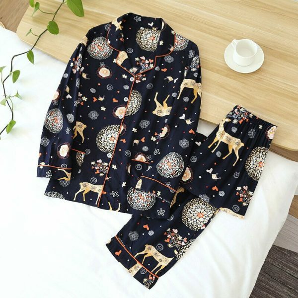 Y2K Aesthetic Printed Long Sleeve Pajama Set for Women, Streetwear Style, Ideal for Couples or Friends