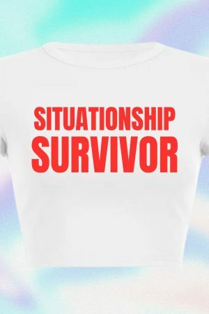 Y2K Aesthetic Situationship Survivor Baby Tee, Funny Slogan Crop Top