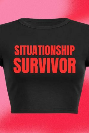 Y2K Aesthetic Situationship Survivor Baby Tee, Funny Slogan Crop Top