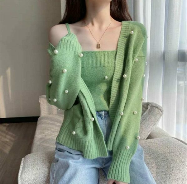 Y2K Aesthetic Soft Knit Crop Top and Cardigan Set in Lilac, Purple, Green, and Cream