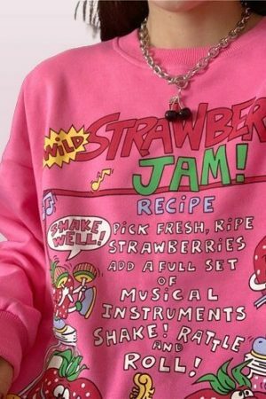 Y2K Aesthetic Strawberry Jam Pullover Sweatshirt