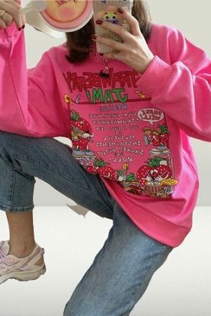 Y2K Aesthetic Strawberry Jam Pullover Sweatshirt