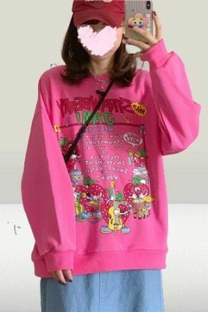 Y2K Aesthetic Strawberry Jam Pullover Sweatshirt