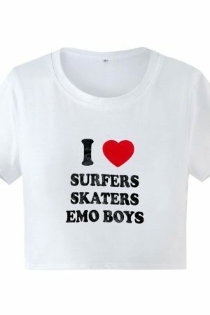 Y2K Aesthetic Surfer Skater Emo Boys Crop Tee, Gen Z Trendy T-shirt