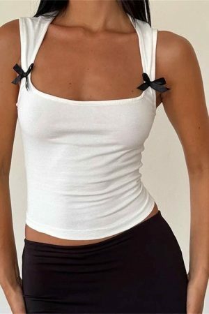 Y2K Aesthetic White Cami Top - Jennifer's Streetwear Style