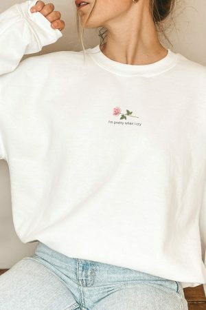 Y2K Aesthetic White Crew Neck Sweatshirt