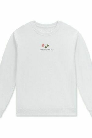 Y2K Aesthetic White Crew Neck Sweatshirt