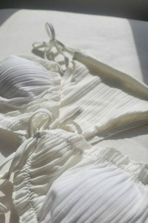 Y2K Aesthetic White Ruffle String Bikini Top