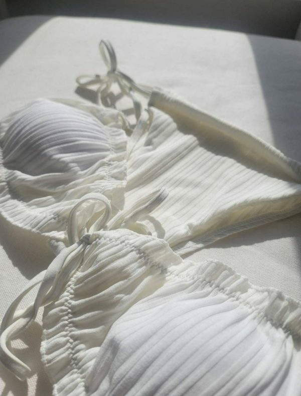 Y2K Aesthetic White Ruffle String Bikini Top