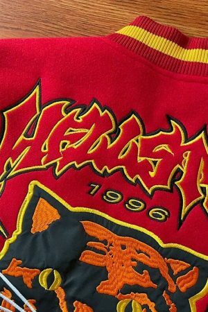 Y2K American Lion Embroidered Streetwear Bomber Jacket