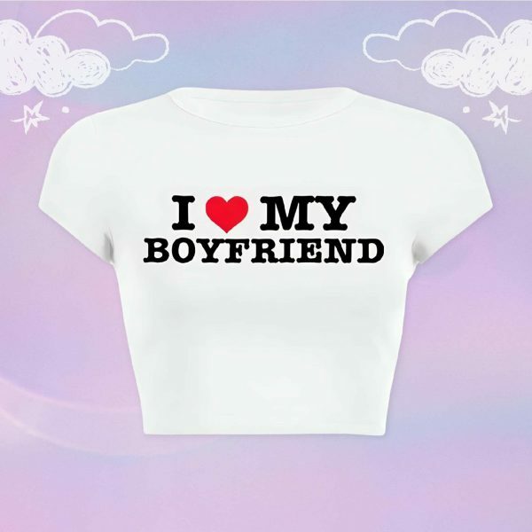 Y2K Angel Baby Boyfriend Crop Top - Funny Heart Custom Shirt Gift