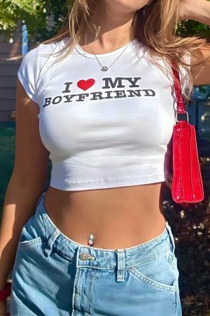 Y2K Angel Baby Boyfriend Crop Top - Funny Heart Custom Shirt Gift